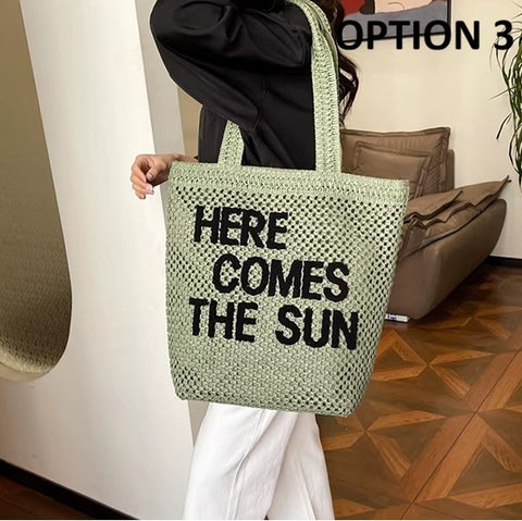 New Hot Letter Straw Woven Shoulder Tote Bags CODE: KAR4507