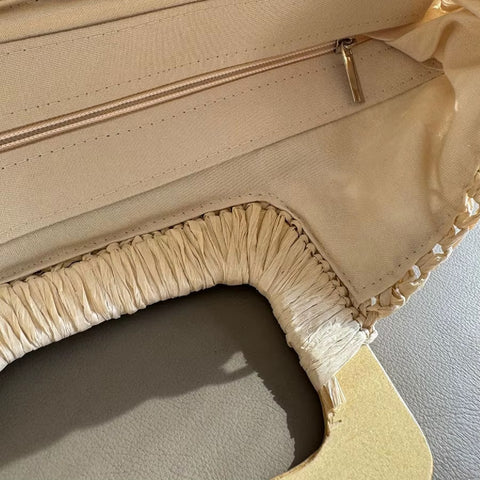 New Fashion solid color large capacity with a wooden handle straw bag CODE: KAR4509