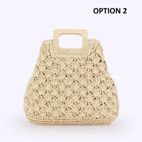 New Fashion solid color large capacity with a wooden handle straw bag CODE: KAR4509