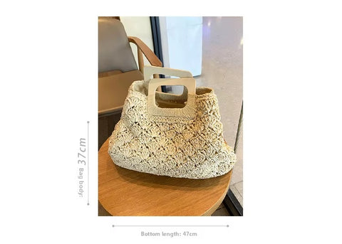 New Fashion solid color large capacity with a wooden handle straw bag CODE: KAR4509