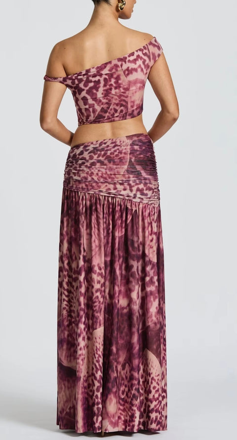 New Printed Sexy Off-Shoulder Crop Top And Split Skirt 2 Pieces Set CODE: KAR4511
