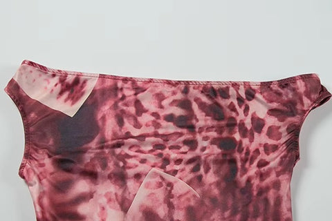 New Printed Sexy Off-Shoulder Crop Top And Split Skirt 2 Pieces Set CODE: KAR4511