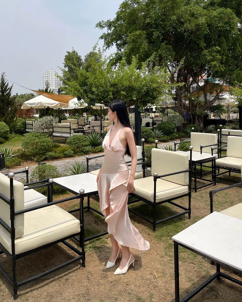 New Fashion Elegant Satin Deep V-neck Long Dress CODE: KAR4515