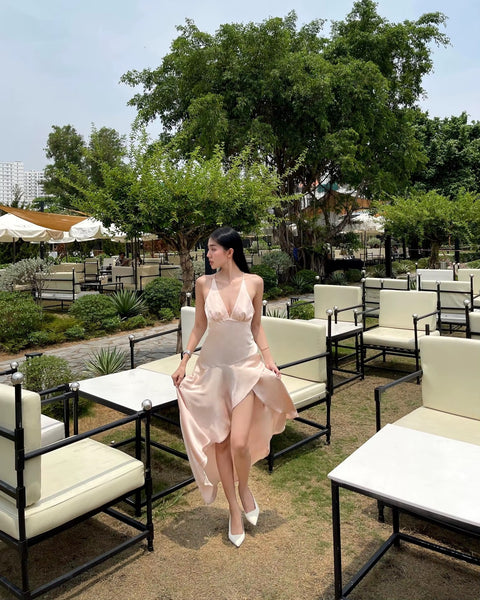 New Fashion Elegant Satin Deep V-neck Long Dress CODE: KAR4515