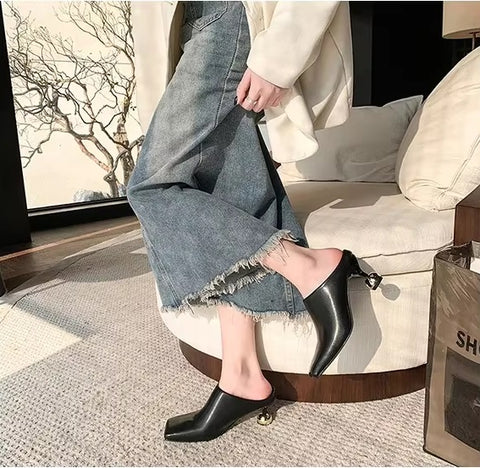 New Fashion Square Toe Special-shaped Heel Mules CODE: KAR4517