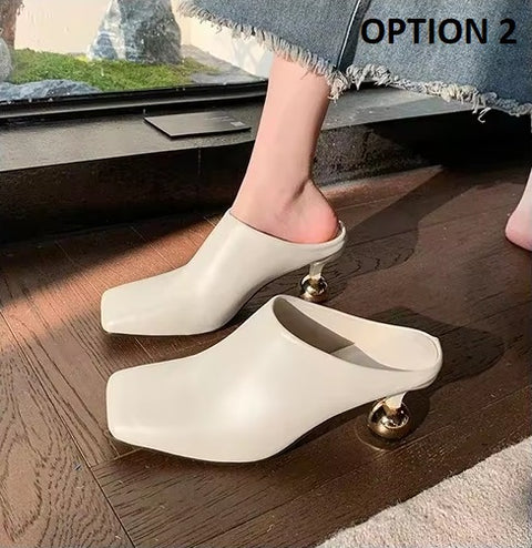 New Fashion Square Toe Special-shaped Heel Mules CODE: KAR4517