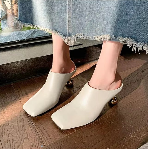 New Fashion Square Toe Special-shaped Heel Mules CODE: KAR4517