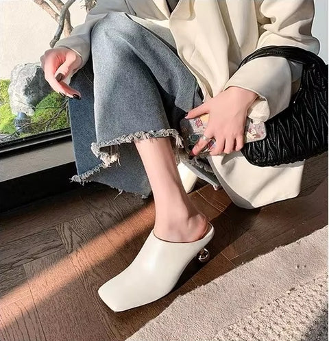 New Fashion Square Toe Special-shaped Heel Mules CODE: KAR4517
