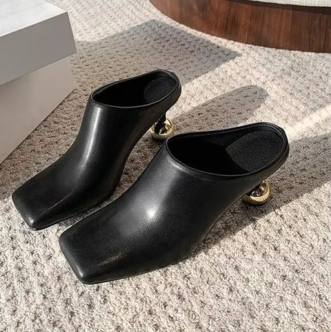 New Fashion Square Toe Special-shaped Heel Mules CODE: KAR4517