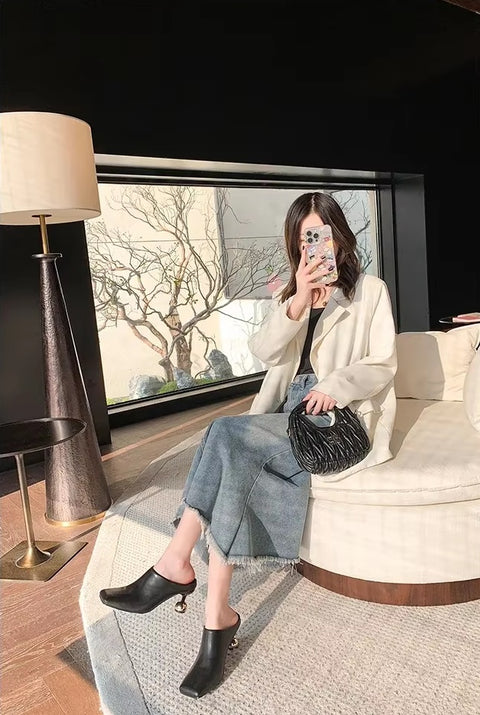 New Fashion Square Toe Special-shaped Heel Mules CODE: KAR4517