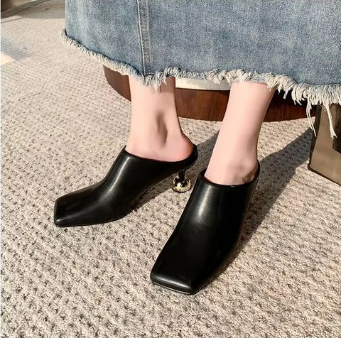 New Fashion Square Toe Special-shaped Heel Mules CODE: KAR4517