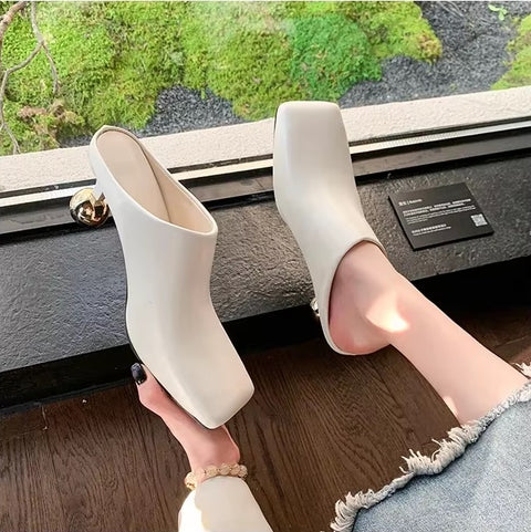 New Fashion Square Toe Special-shaped Heel Mules CODE: KAR4517