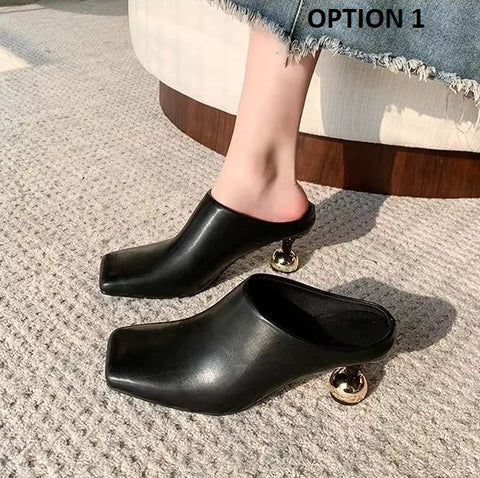 New Fashion Square Toe Special-shaped Heel Mules CODE: KAR4517