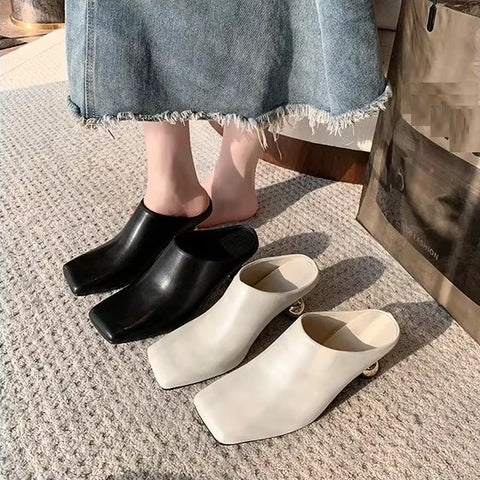 New Fashion Square Toe Special-shaped Heel Mules CODE: KAR4517