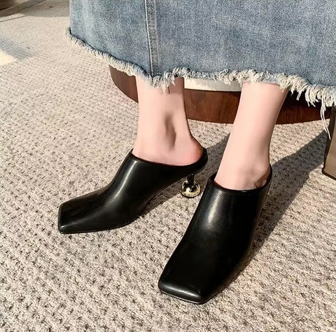 New Fashion Square Toe Special-shaped Heel Mules CODE: KAR4517