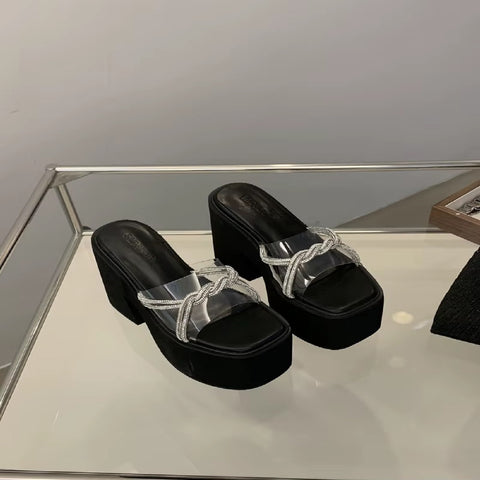 New Fashion Chunky Rhinestone Transparent High Heels CODE: KAR4521