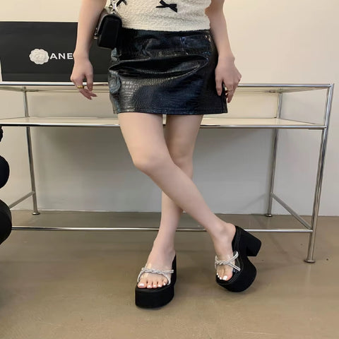 New Fashion Chunky Rhinestone Transparent High Heels CODE: KAR4521