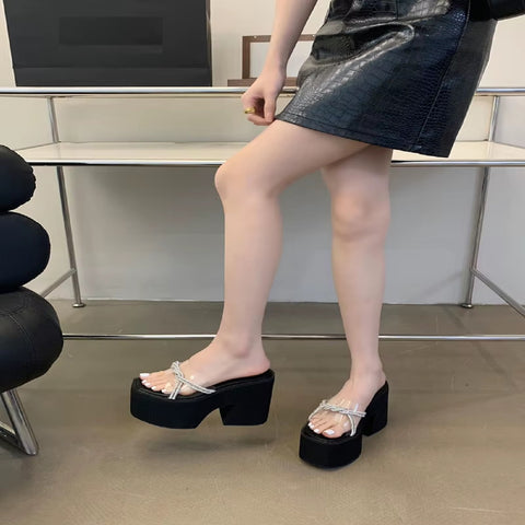 New Fashion Chunky Rhinestone Transparent High Heels CODE: KAR4521