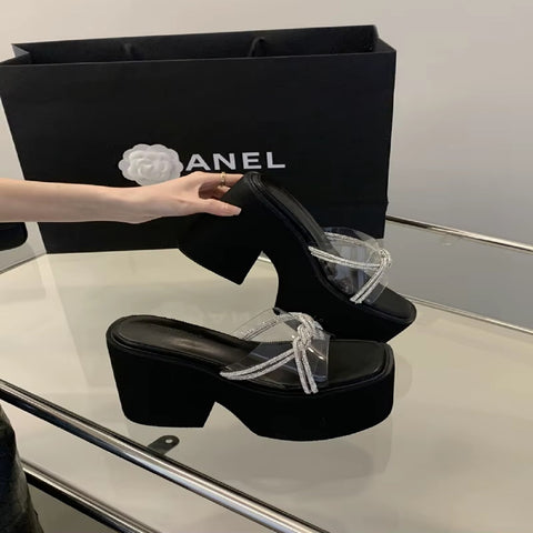 New Fashion Chunky Rhinestone Transparent High Heels CODE: KAR4521