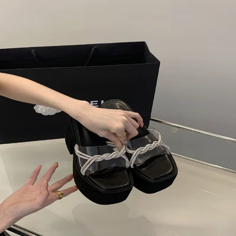 New Fashion Chunky Rhinestone Transparent High Heels CODE: KAR4521