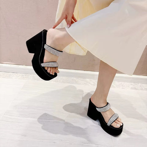 New Fashion Crystals Belt Chunky Platform High Heels CODE: KAR4523