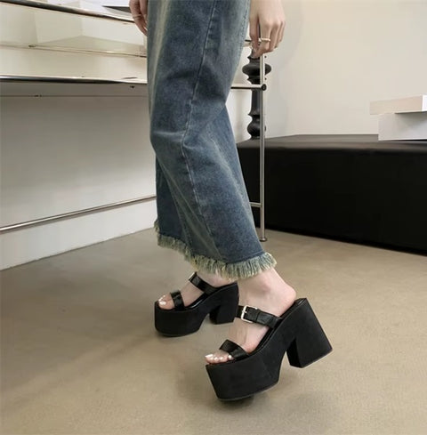 New Thick Bottom Belt Buckle Fashion High-heeled Sandals CODE: KAR4525