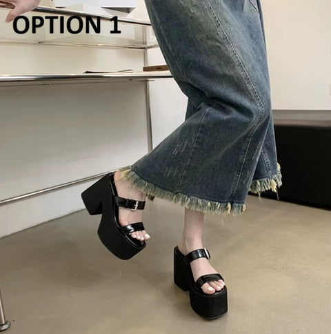 New Thick Bottom Belt Buckle Fashion High-heeled Sandals CODE: KAR4525