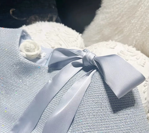 New Bow Tie Beaded Short Sleeve Loose Mini Dress CODE: KAR4539