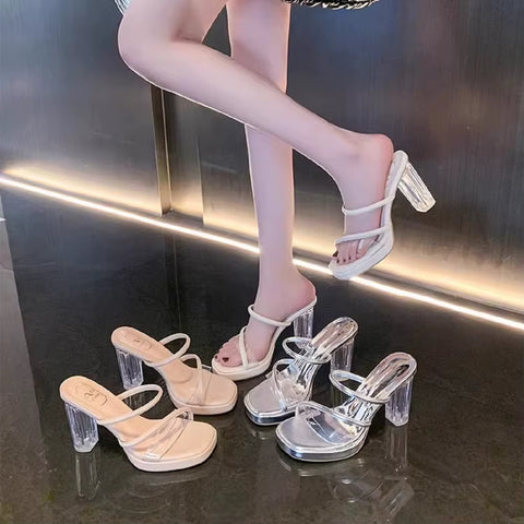 New Transparent Square-Heel Jelly Mules CODE: KAR4567