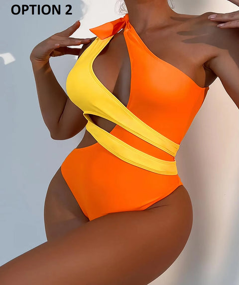 New Patchwork One Shoulder Hollow Out Swimwear CODE: KAR4571