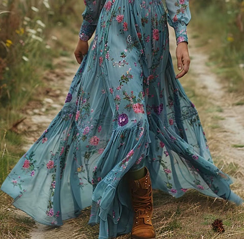 New V Neck Spring Fall With No Belt Long Maxi Dress CODE: KAR4581