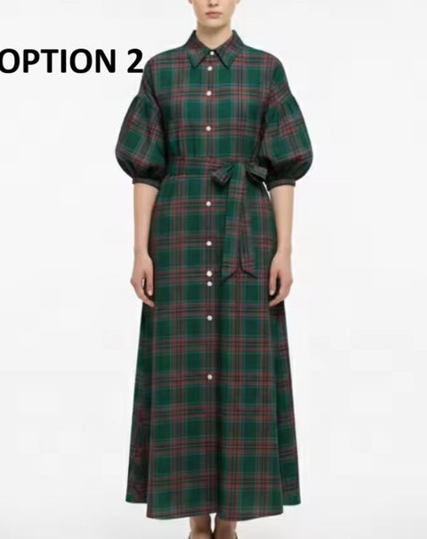 New Plaid Long Casual Fashion Shirt Long Dress CODE: KAR4582