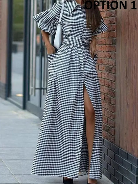 New Plaid Long Casual Fashion Shirt Long Dress CODE: KAR4582
