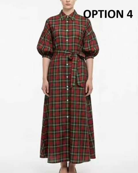 New Plaid Long Casual Fashion Shirt Long Dress CODE: KAR4582