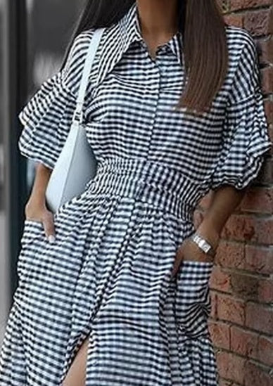 New Plaid Long Casual Fashion Shirt Long Dress CODE: KAR4582