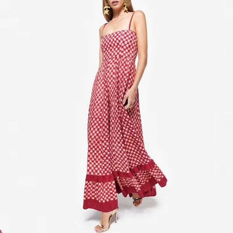 New board Print Ruffles Trim Flowy Strap Maxi Long Dress CODE: KAR4583