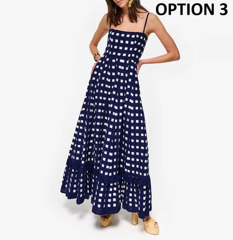 New board Print Ruffles Trim Flowy Strap Maxi Long Dress CODE: KAR4583