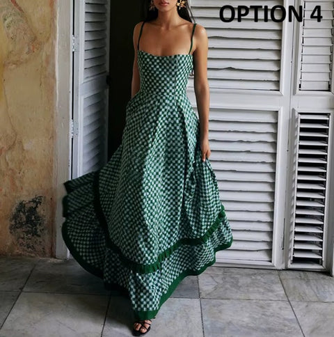 New board Print Ruffles Trim Flowy Strap Maxi Long Dress CODE: KAR4583