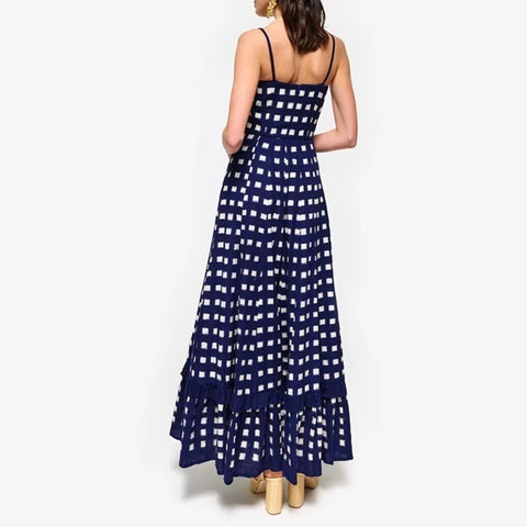New board Print Ruffles Trim Flowy Strap Maxi Long Dress CODE: KAR4583