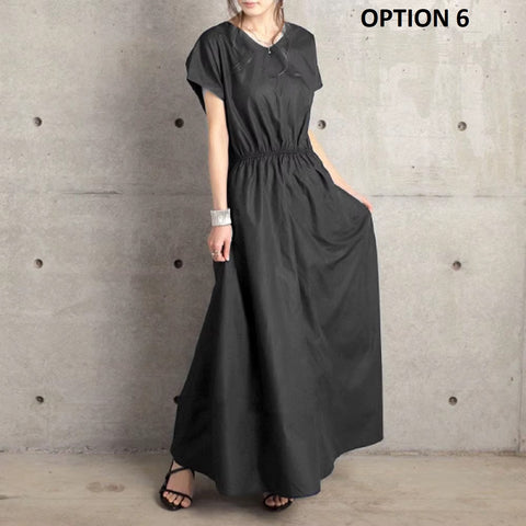 New Fashion Back Lace-up Bow Short-sleeved Long Dress CODE: KAR4594