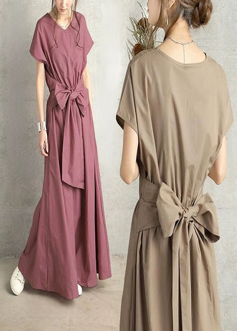 New Fashion Back Lace-up Bow Short-sleeved Long Dress CODE: KAR4594