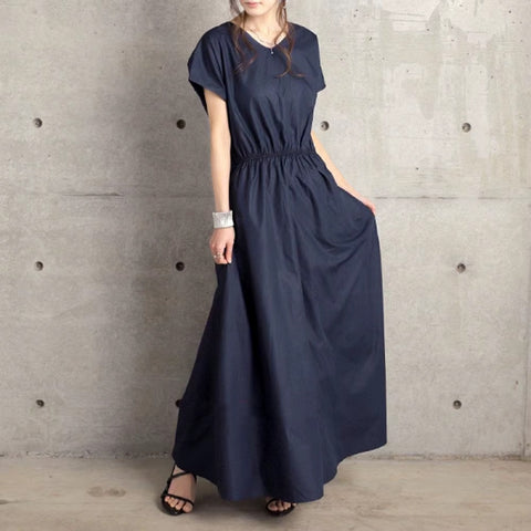 New Fashion Back Lace-up Bow Short-sleeved Long Dress CODE: KAR4594