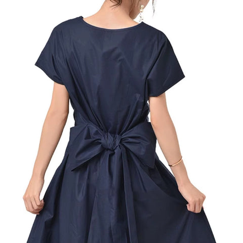 New Fashion Back Lace-up Bow Short-sleeved Long Dress CODE: KAR4594