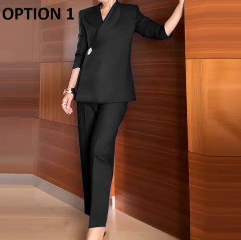 New V-neck Blazer Casual Coat & Pant 2 Piece Set CODE: KAR4597