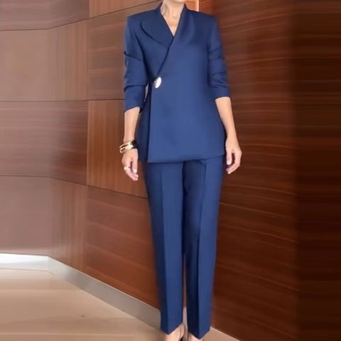 New V-neck Blazer Casual Coat & Pant 2 Piece Set CODE: KAR4597