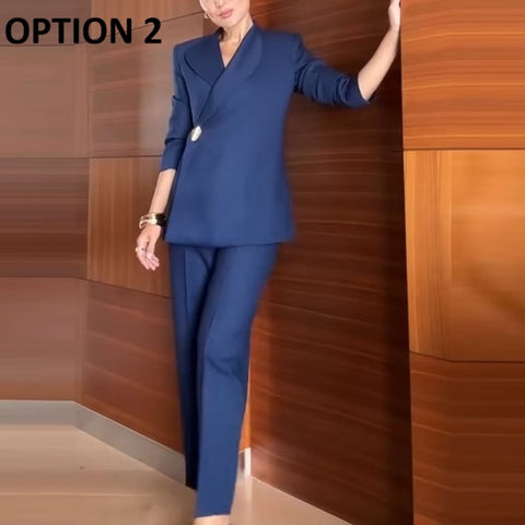 New V-neck Blazer Casual Coat & Pant 2 Piece Set CODE: KAR4597