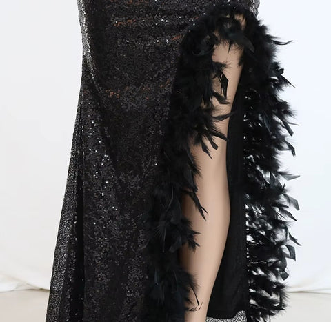 New Sequined Spaghetti Strap Feather Sexy Party Long Dress CODE: KAR4602