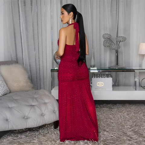 New Fashion Sleeveless Halter Mesh Diamonds Sparkly Long Maxi Dress CODE: KAR4603