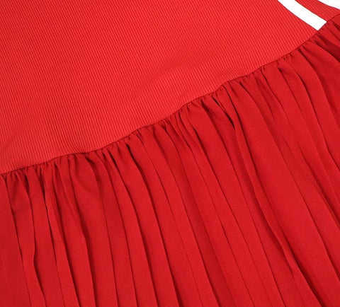 New Sleeveless Side Striped Stretch Pleated Short Dress CODE: KAR4606