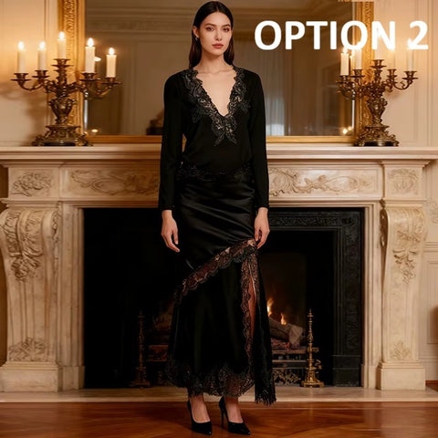 New V-neck Lace Patchwork Long Sleeve 2 Piece Set CODE: KAR4610